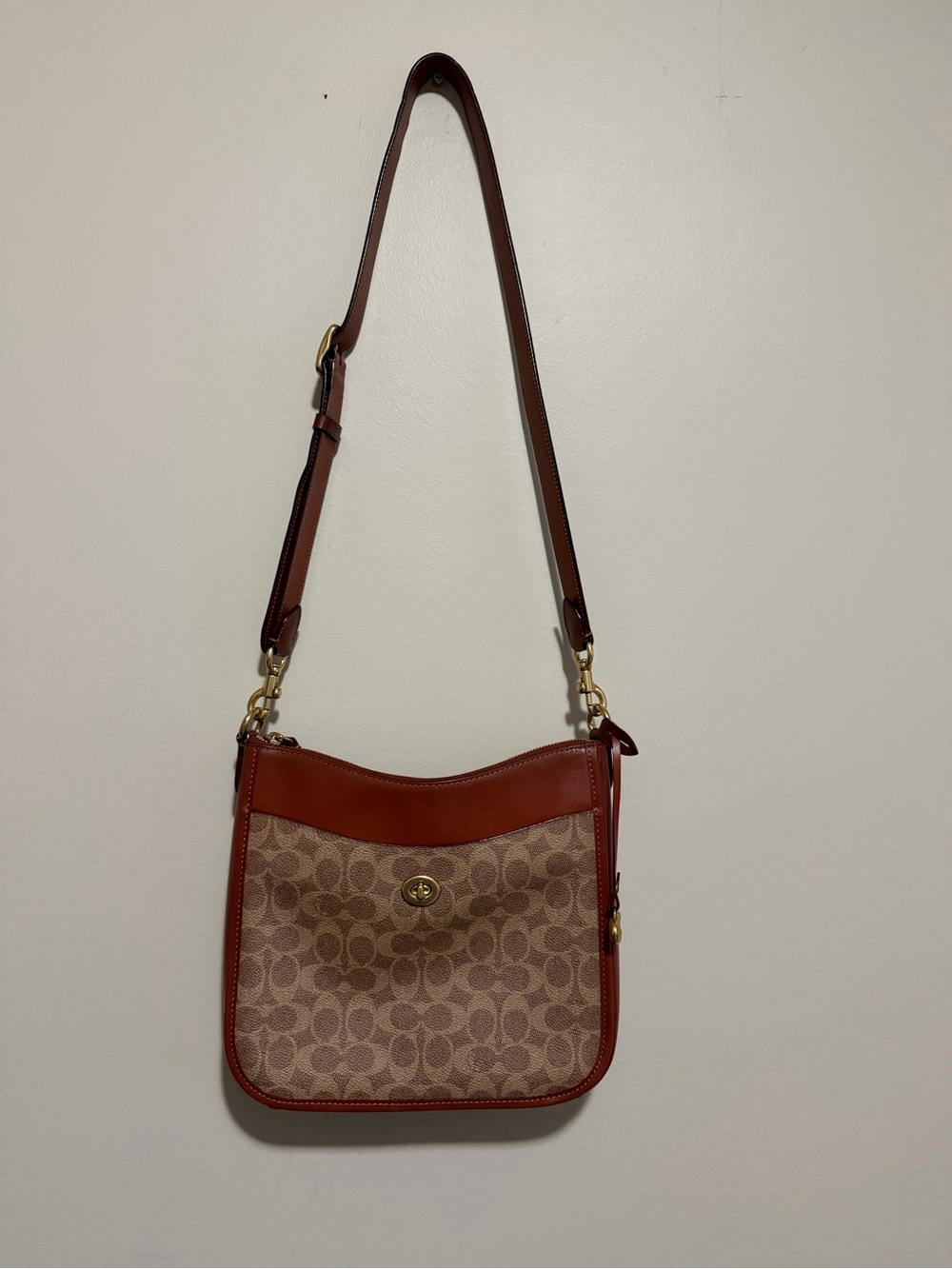 Coach Brown Signature Canvas Crossbody with Cognac Trim